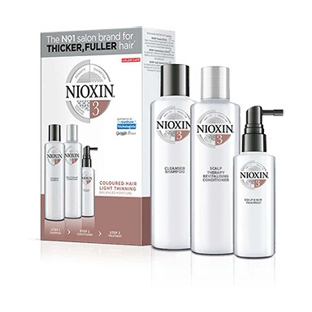NIOXIN - SISTEMA 3 - Kit Trifasico Shampoo (150ml) + Balsamo (150ml) + Trattamento (50ml)