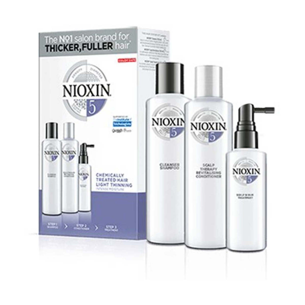 NIOXIN - SISTEMA 5 - Kit Trifasico Shampoo (150ml) Balsamo (150ml) Trattamento (50ml)